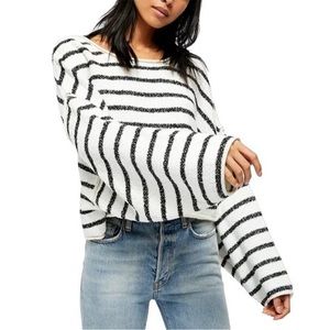 Free People Bardot Striped Sweater Black and White